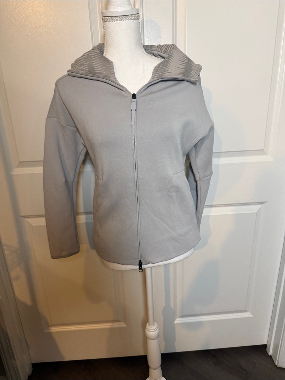adidas Light Gray Women's Zip-Up Hooded Bomber Jacket